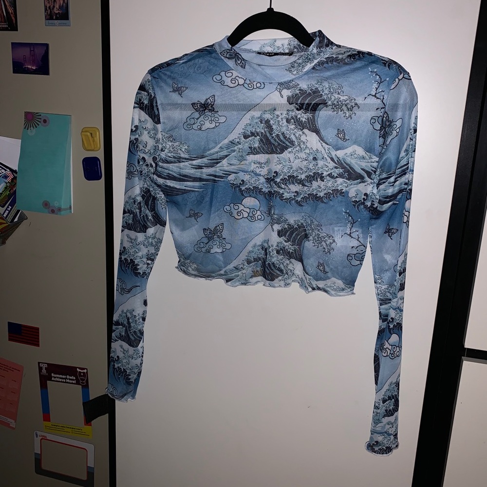 BRAND NEW mesh blue long sleeve crop top